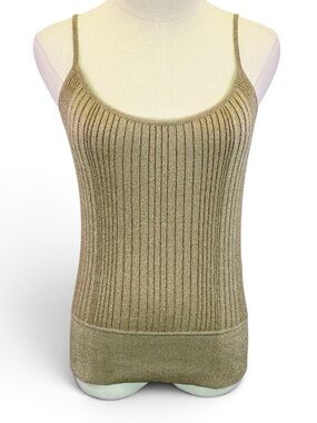Express Women’s Metallic Gold Cami Tank Rib-Knit Scoop Neck Top Size M